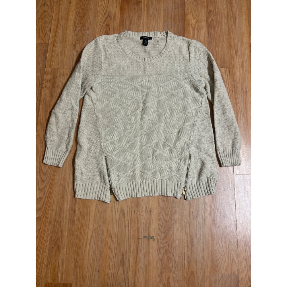 Style Co Womens Sweater XL Beige Diamond Knit‎ Zipper Side Casual Pullover